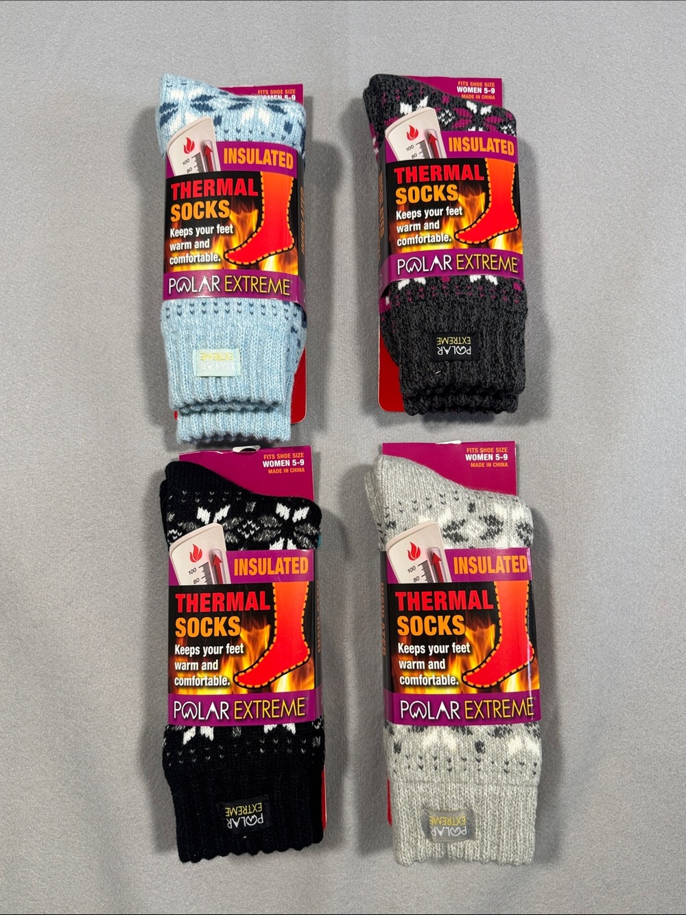 Polar Extreme Women’s Insulated Thermal Socks Lot 4-Pack Size 5-9 Cozy Winter